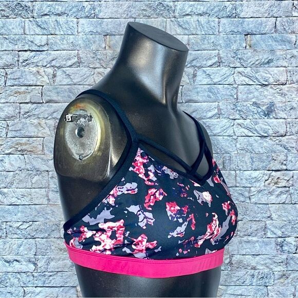 Champion Duo Dry Sports Bra Size Medium Abstract Print Black Pink - Picture 3 of 5